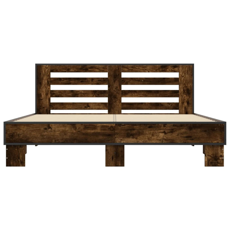 Bedframe bewerkt hout metaal gerookt eikenkleurig 160x200 cm