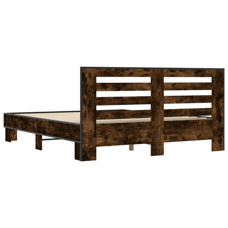 Bedframe bewerkt hout metaal gerookt eikenkleurig 160x200 cm