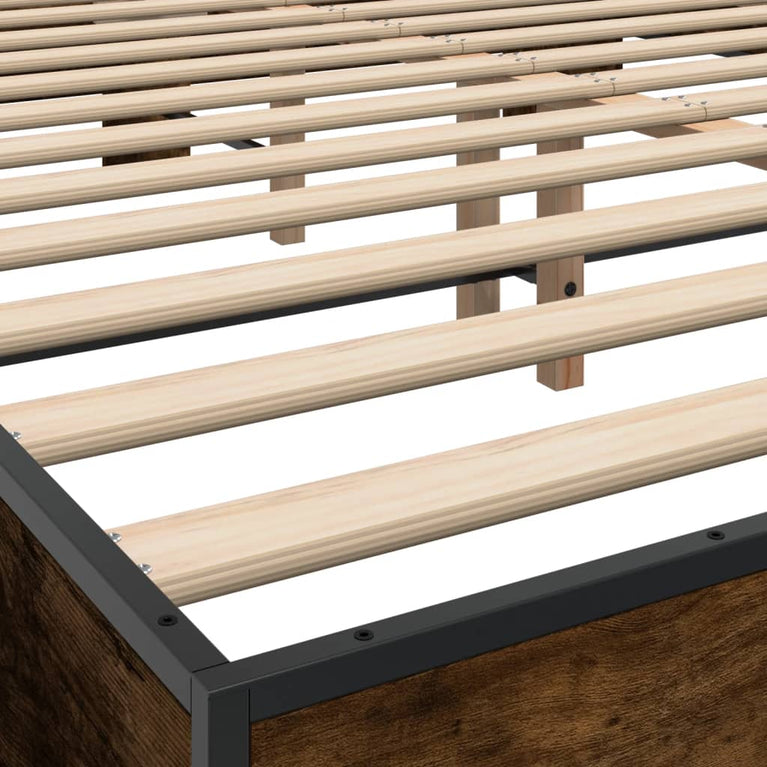 Bedframe bewerkt hout metaal gerookt eikenkleurig 160x200 cm