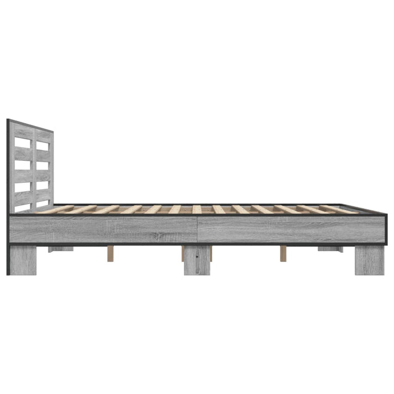 Bedframe bewerkt hout metaal grijs sonoma eiken 160x200 cm