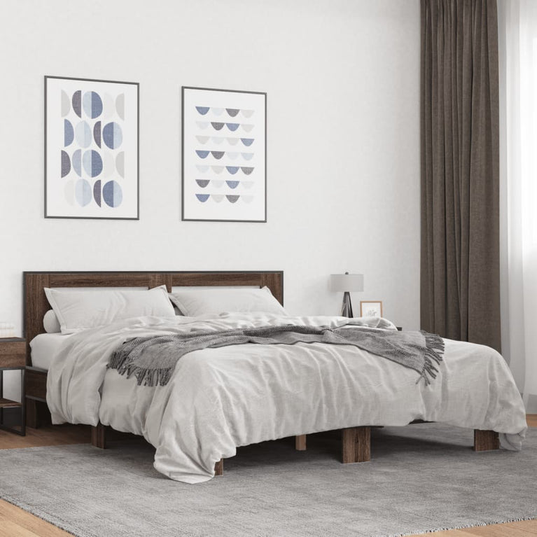 Bedframe bewerkt hout metaal bruin eikenkleur 160x200 cm