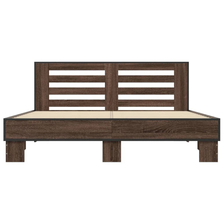 Bedframe bewerkt hout metaal bruin eikenkleur 160x200 cm