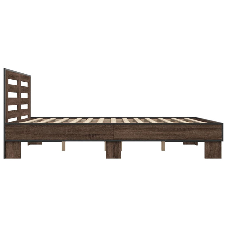 Bedframe bewerkt hout metaal bruin eikenkleur 160x200 cm
