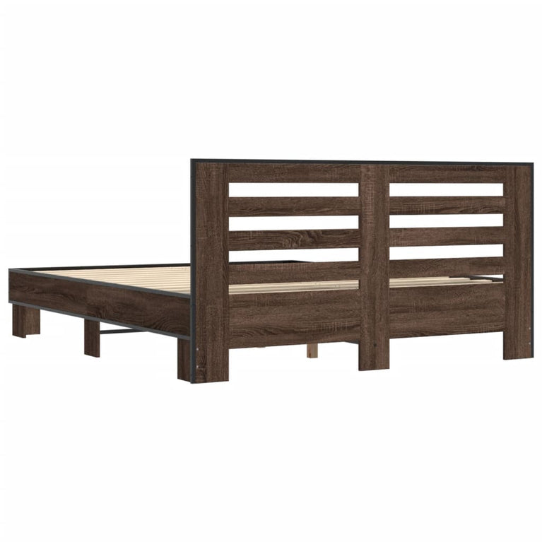 Bedframe bewerkt hout metaal bruin eikenkleur 160x200 cm