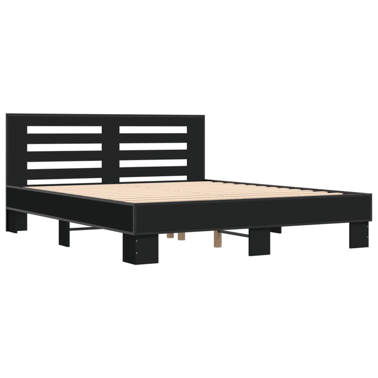 Bedframe bewerkt hout metaal zwart 150x200 cm