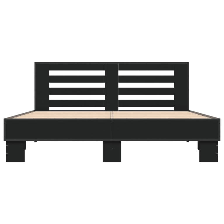 Bedframe bewerkt hout metaal zwart 150x200 cm