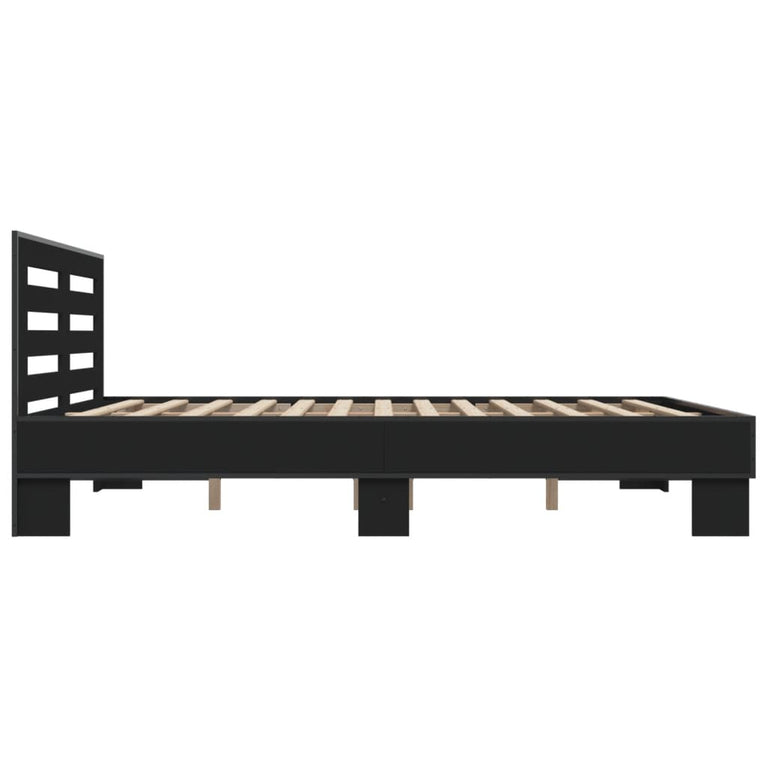 Bedframe bewerkt hout metaal zwart 150x200 cm