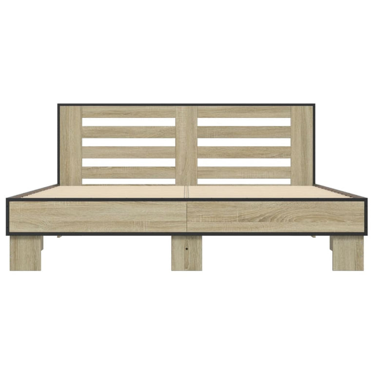 Bedframe bewerkt hout metaal sonoma eikenkleurig 150x200 cm