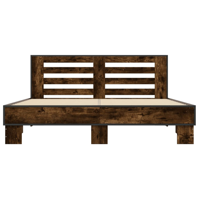 Bedframe bewerkt hout metaal gerookt eikenkleurig 150x200 cm