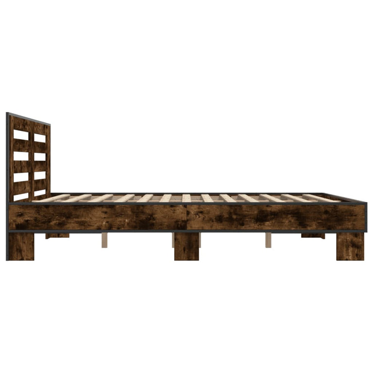 Bedframe bewerkt hout metaal gerookt eikenkleurig 150x200 cm