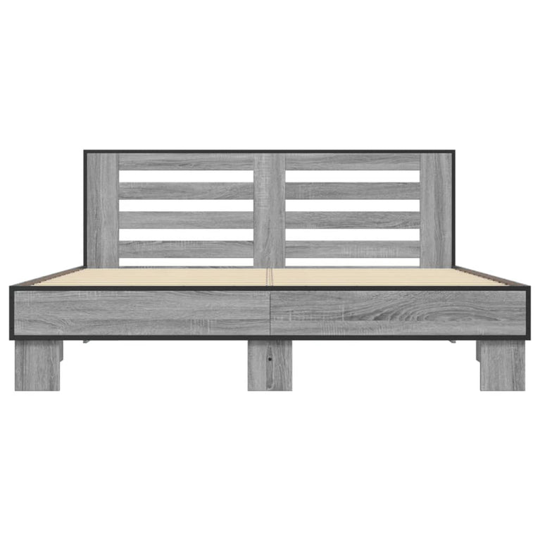 Bedframe bewerkt hout metaal grijs sonoma eiken 150x200 cm