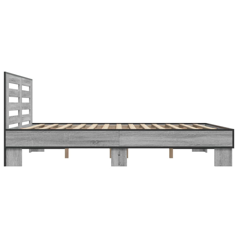 Bedframe bewerkt hout metaal grijs sonoma eiken 150x200 cm