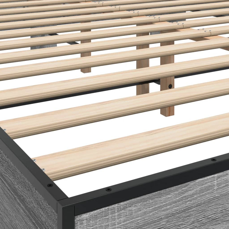 Bedframe bewerkt hout metaal grijs sonoma eiken 150x200 cm