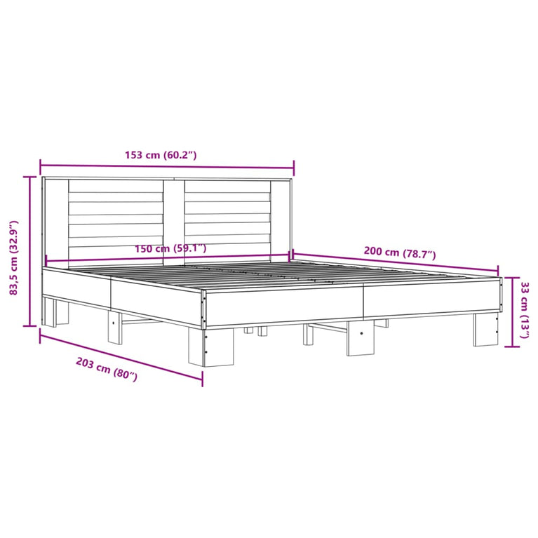 Bedframe bewerkt hout metaal grijs sonoma eiken 150x200 cm