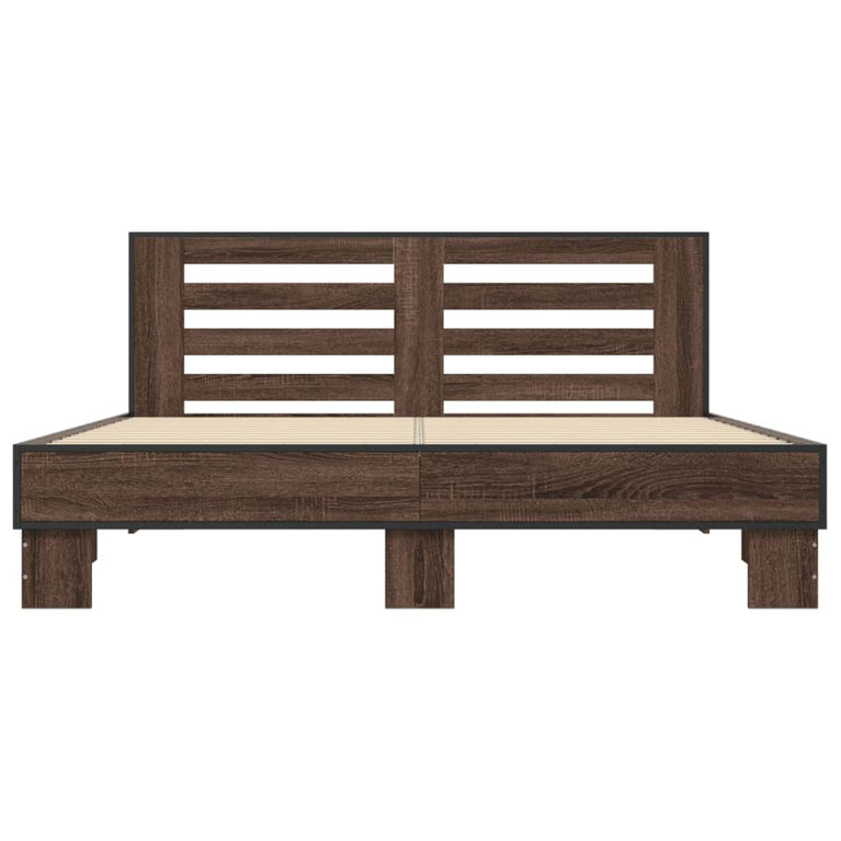 Bedframe bewerkt hout metaal bruin eikenkleur 150x200 cm