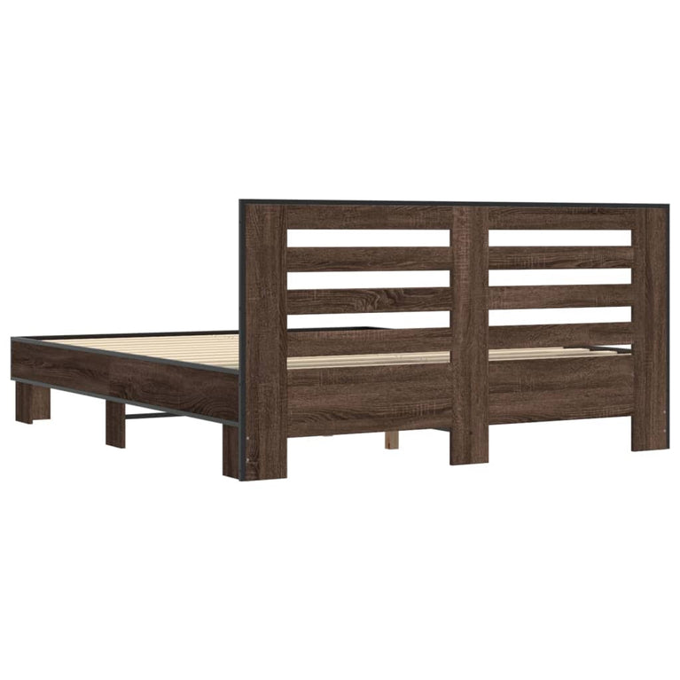 Bedframe bewerkt hout metaal bruin eikenkleur 150x200 cm