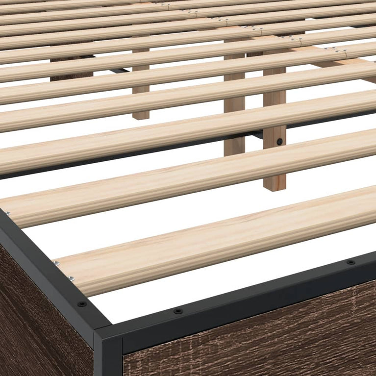 Bedframe bewerkt hout metaal bruin eikenkleur 150x200 cm