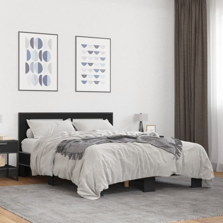 Bedframe bewerkt hout metaal zwart 140x200 cm