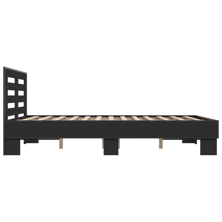 Bedframe bewerkt hout metaal zwart 140x200 cm