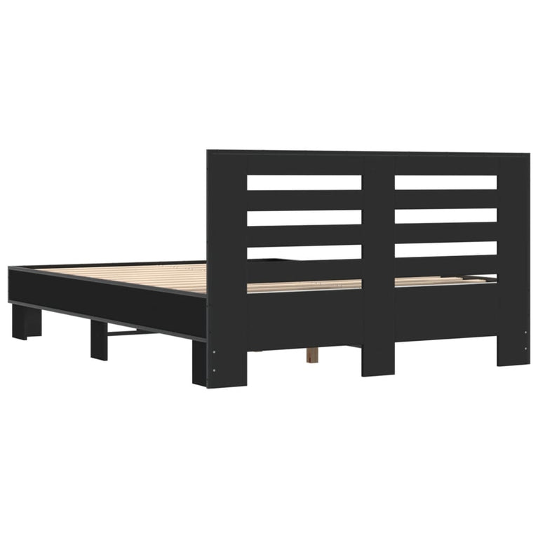 Bedframe bewerkt hout metaal zwart 140x200 cm