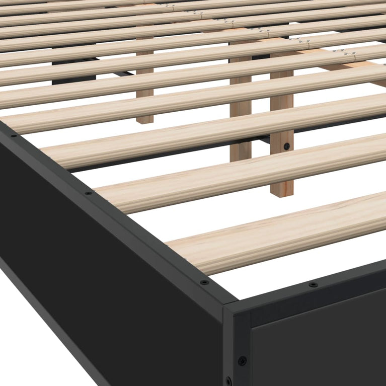 Bedframe bewerkt hout metaal zwart 140x200 cm