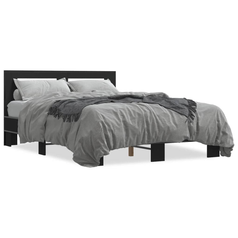 Bedframe bewerkt hout metaal zwart 140x200 cm