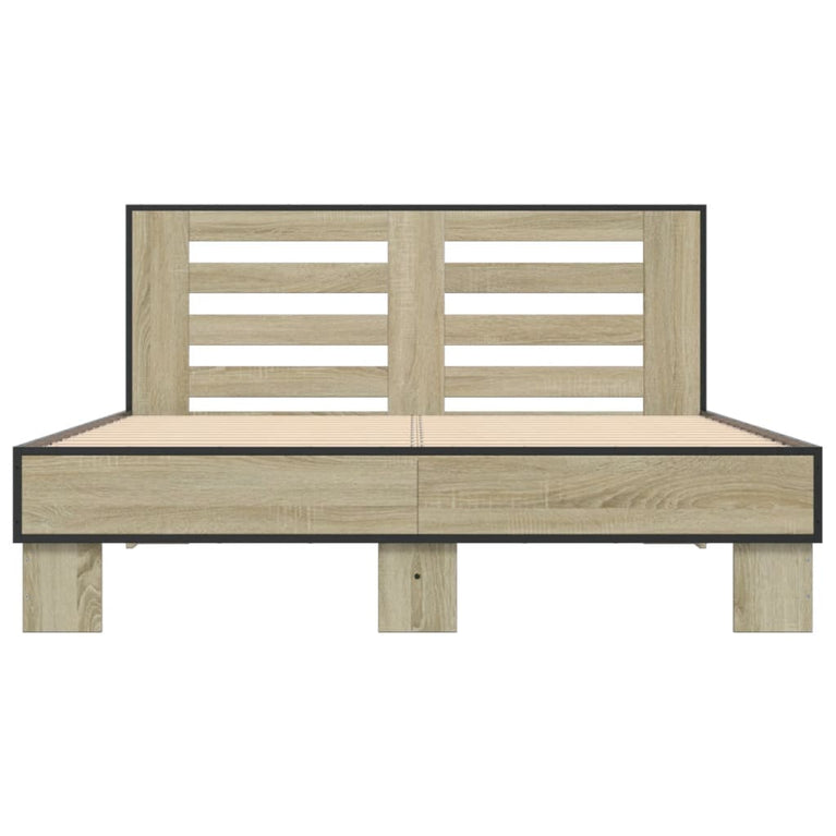 Bedframe bewerkt hout metaal sonoma eikenkleurig 140x200 cm