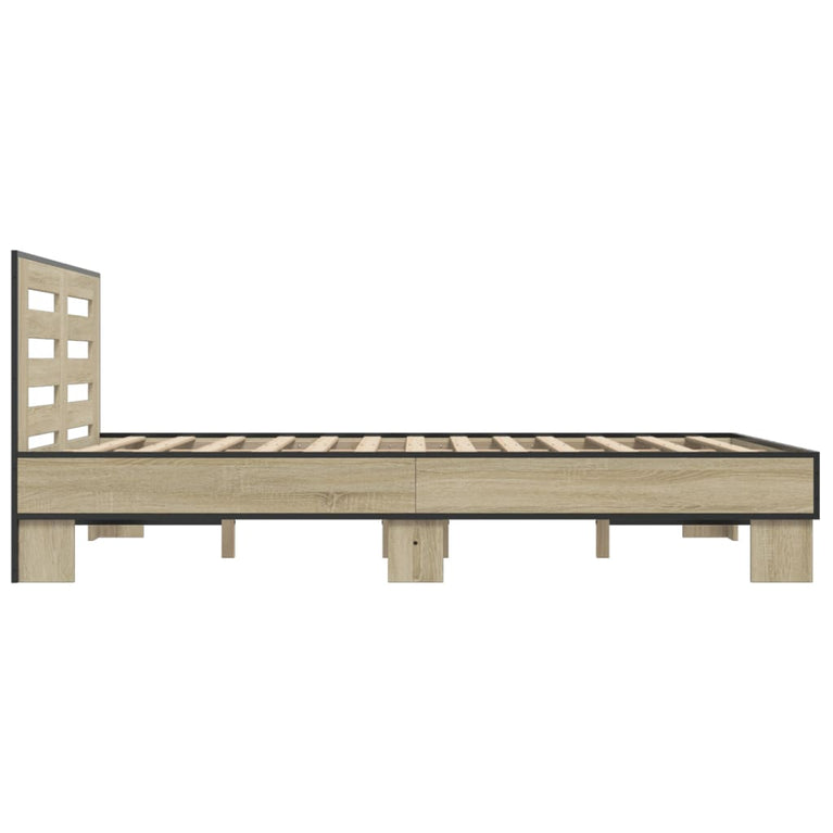 Bedframe bewerkt hout metaal sonoma eikenkleurig 140x200 cm