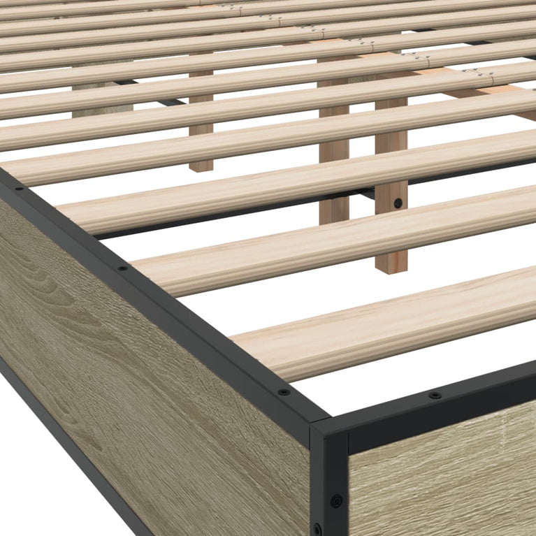 Bedframe bewerkt hout metaal sonoma eikenkleurig 140x200 cm