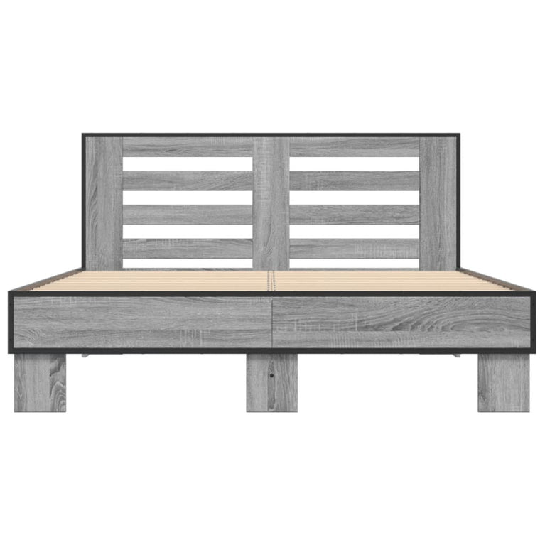 Bedframe bewerkt hout metaal grijs sonoma eiken 140x200 cm
