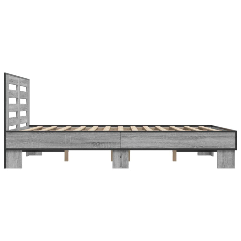 Bedframe bewerkt hout metaal grijs sonoma eiken 140x200 cm