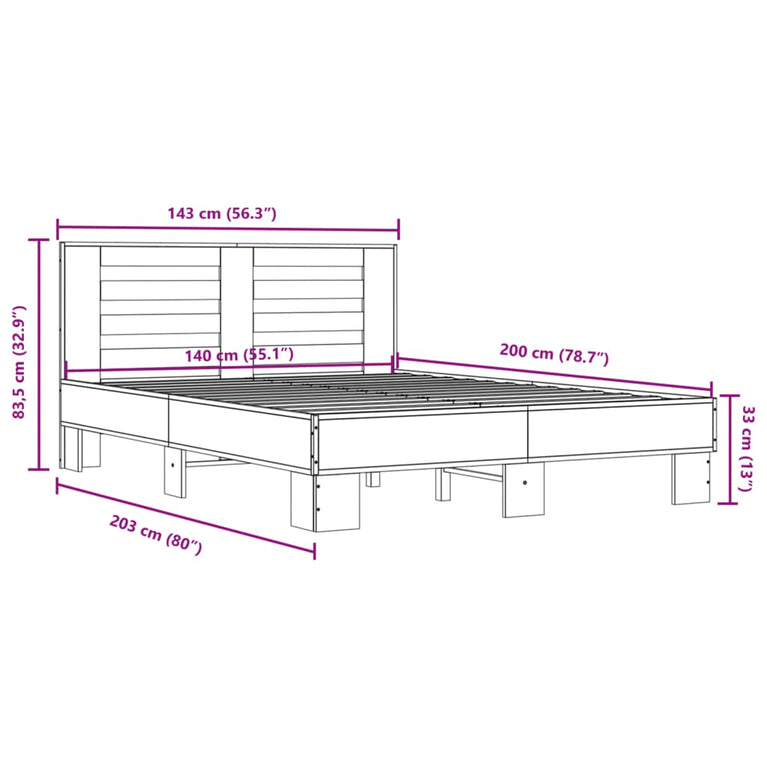 Bedframe bewerkt hout metaal grijs sonoma eiken 140x200 cm