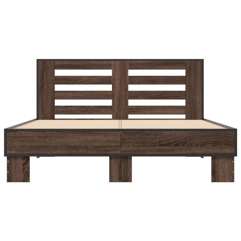 Bedframe bewerkt hout metaal bruin eikenkleur 140x200 cm