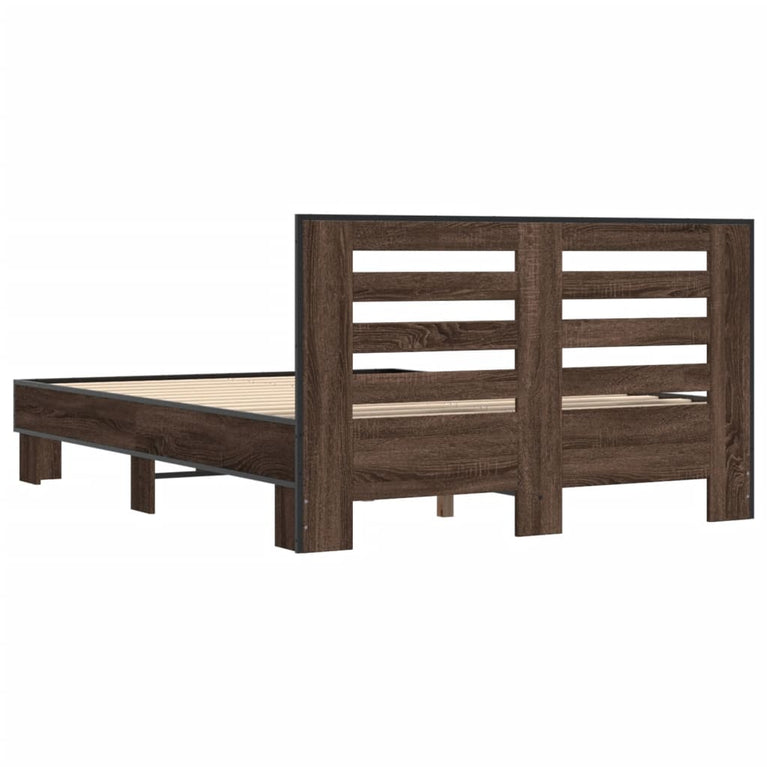 Bedframe bewerkt hout metaal bruin eikenkleur 140x200 cm