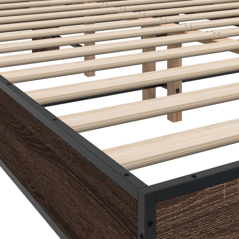Bedframe bewerkt hout metaal bruin eikenkleur 140x200 cm