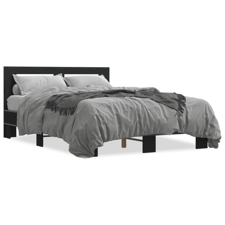 Bedframe bewerkt hout metaal zwart 120x200 cm