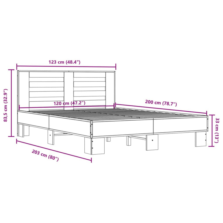 Bedframe bewerkt hout metaal sonoma eikenkleurig 120x200 cm