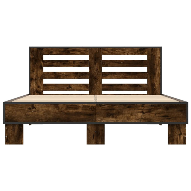 Bedframe bewerkt hout metaal gerookt eikenkleurig 120x200 cm