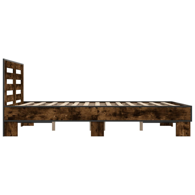 Bedframe bewerkt hout metaal gerookt eikenkleurig 120x200 cm