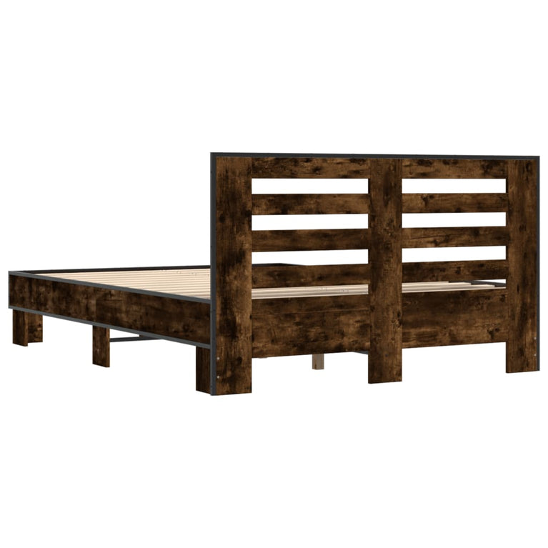 Bedframe bewerkt hout metaal gerookt eikenkleurig 120x200 cm