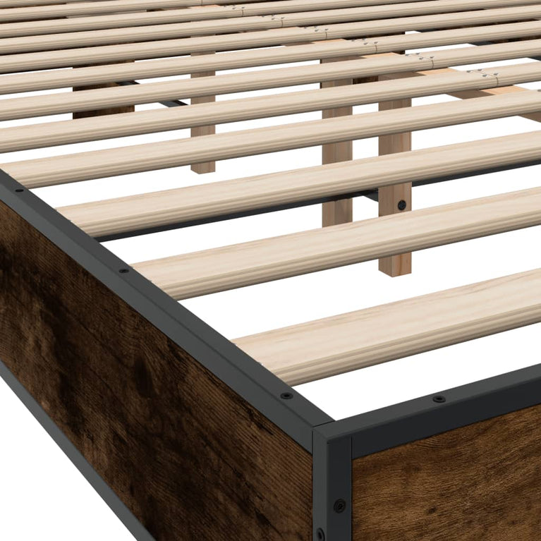 Bedframe bewerkt hout metaal gerookt eikenkleurig 120x200 cm