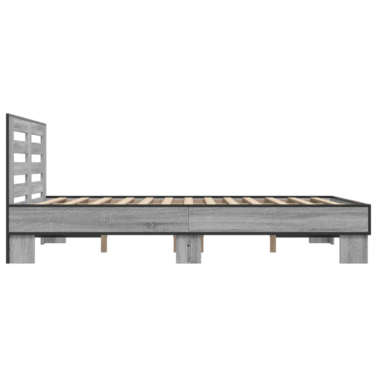 Bedframe bewerkt hout metaal grijs sonoma eiken 120x200 cm