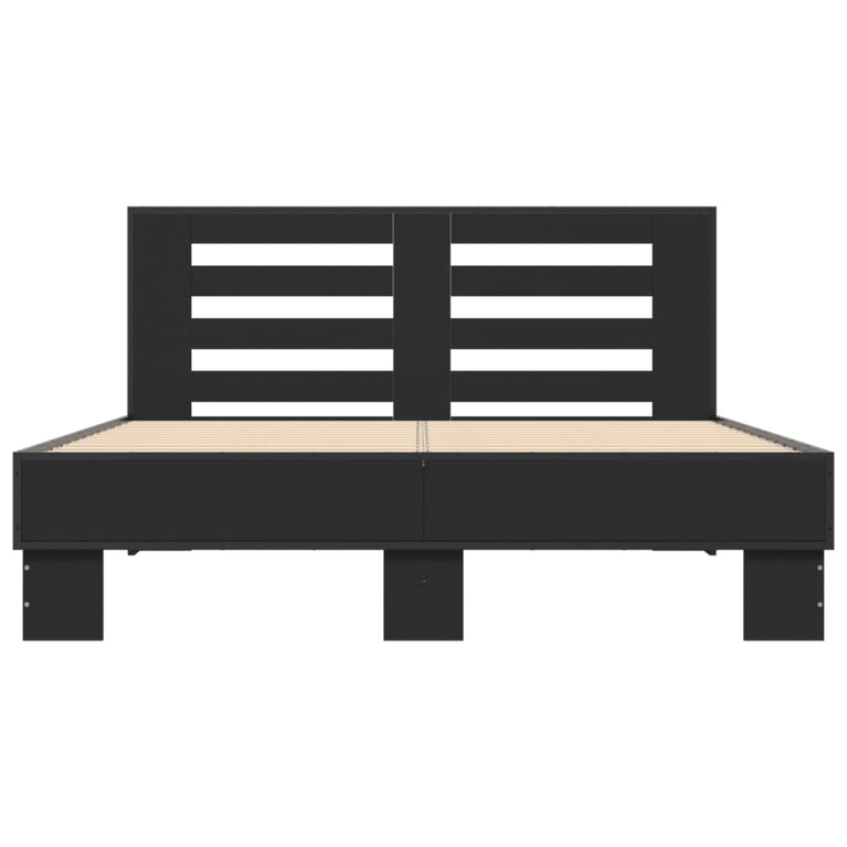 Bedframe LED bewerkt hout metaal zwart 140x190 cm