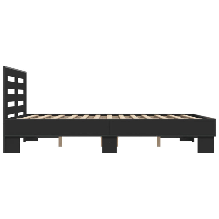 Bedframe LED bewerkt hout metaal zwart 140x190 cm