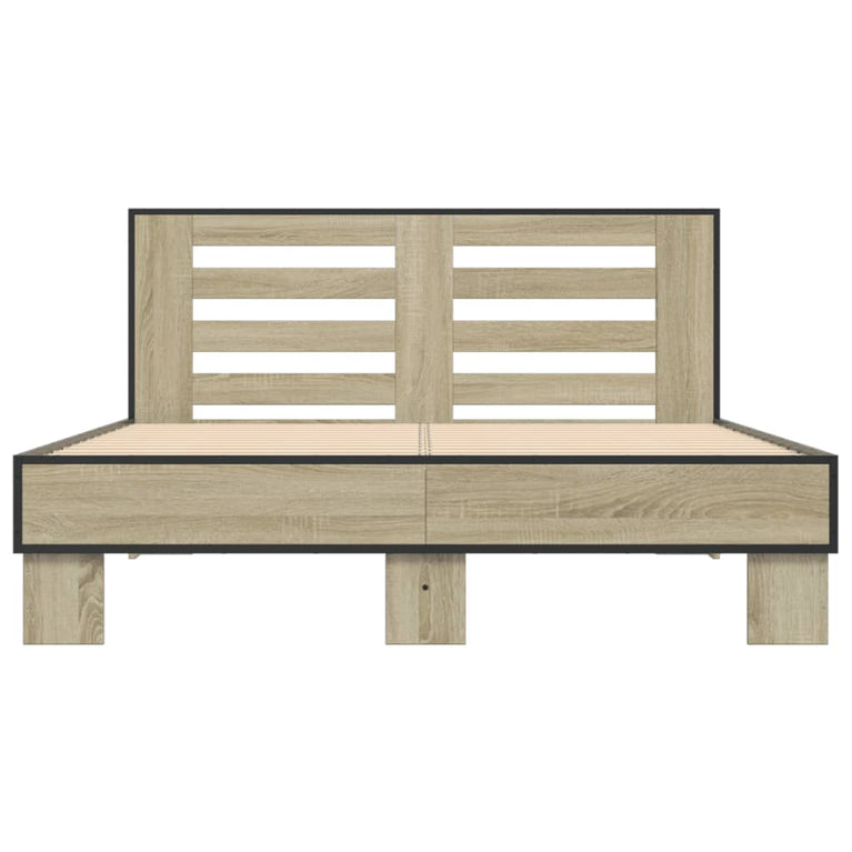 Bedframe bewerkt hout metaal sonoma eikenkleurig 90x190 cm
