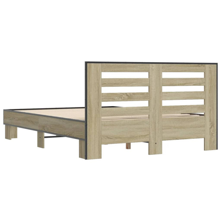 Bedframe bewerkt hout metaal sonoma eikenkleurig 90x190 cm
