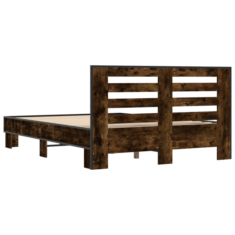 Bedframe bewerkt hout metaal gerookt eikenkleurig 140x190 cm