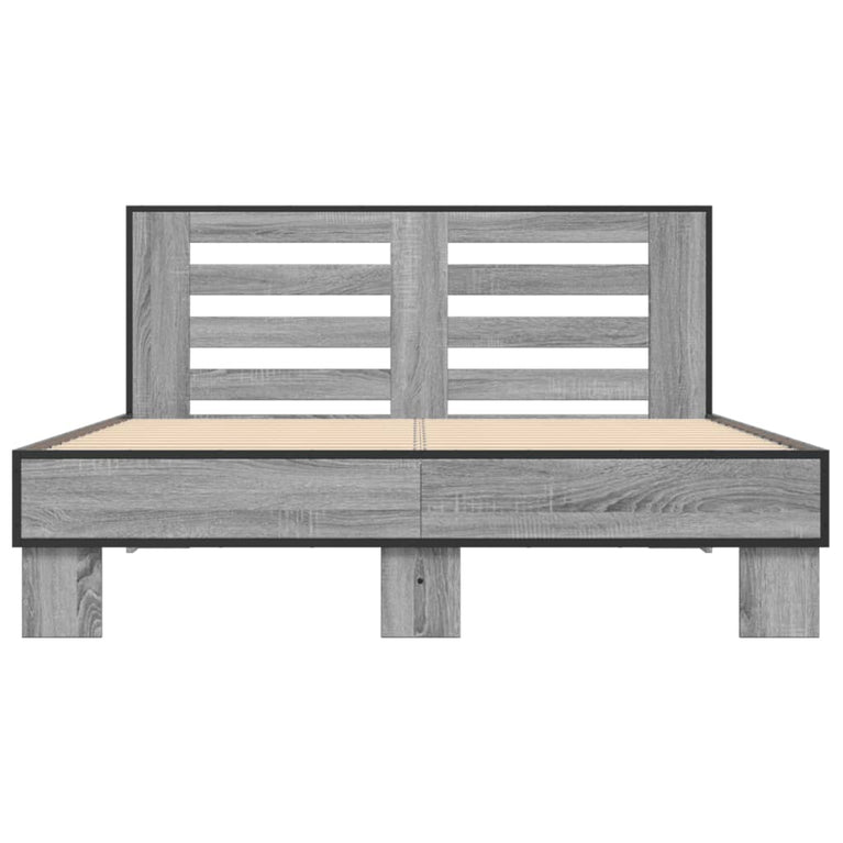 Bedframe bewerkt hout metaal grijs sonoma eiken 140x190 cm