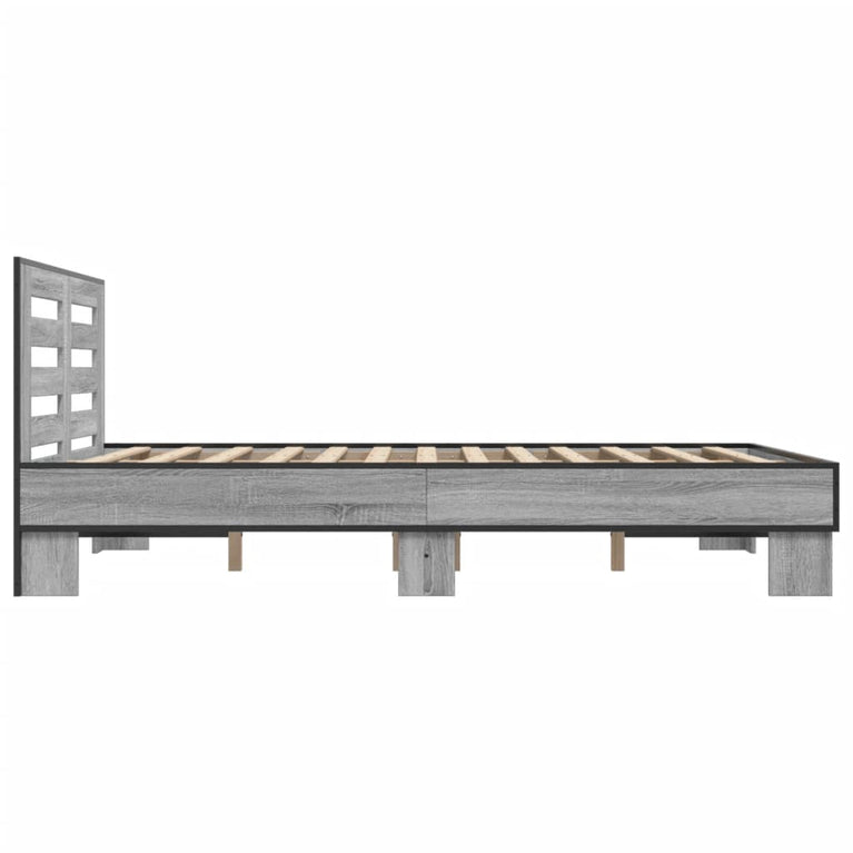 Bedframe bewerkt hout metaal grijs sonoma eiken 140x190 cm