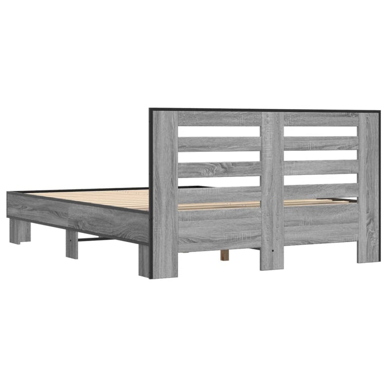 Bedframe bewerkt hout metaal grijs sonoma eiken 140x190 cm